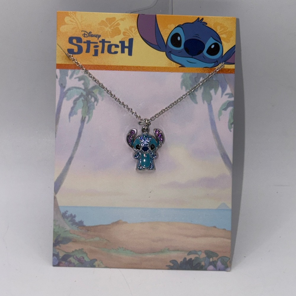Disney OS Stitch Crystal Pendant Necklace Blue Purple Kawaii Lilo & Stitch Core